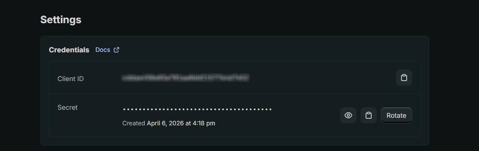 App credentials in the Shopify Partner Dashboard